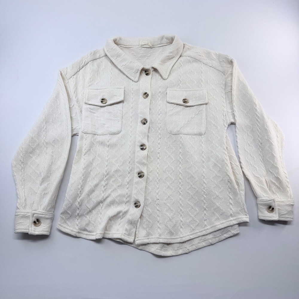 New In Cream Cable Knit Button Down Shacket Shirt Jacket Large
